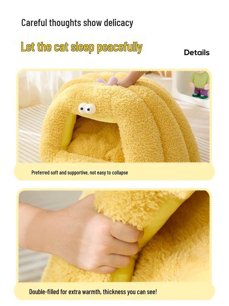 Zimowe półzamknięte legowisko dla zwierząt - Wzór Małego Potwora