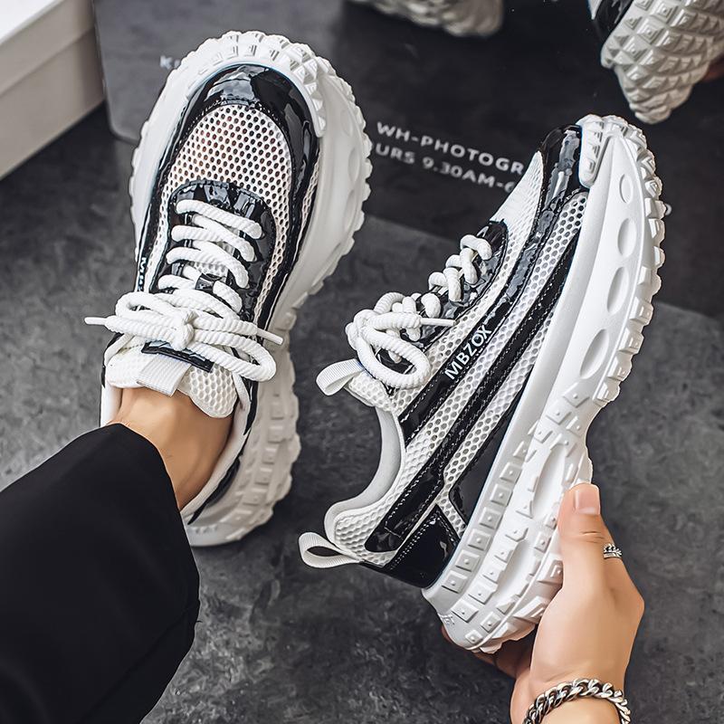 Little white shoes summer new hollow thick sole heightening men's shoes comfortable versatile mesh breathable flying woven trendy shoes dad shoes