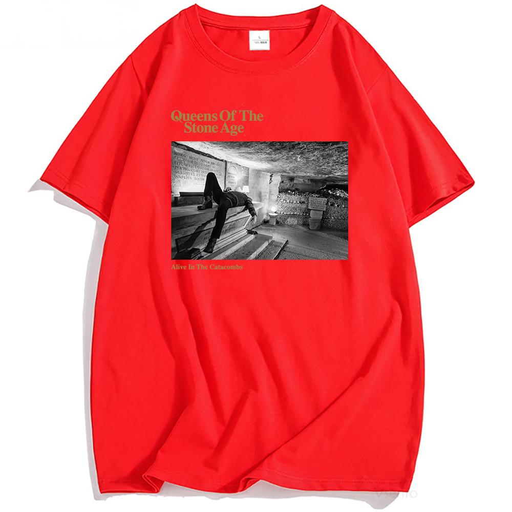 2025 Alive In The Catacombs TShirt QUEENS OF THE STONE AGE QOTSA Tshirts Rock Band Grunge Fashion T Shirt Summer Cotton Unisex Tee