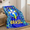 Blue and green leopard print background with a Brazil CBF emblem. for all seasons blanket lunch break throw gift