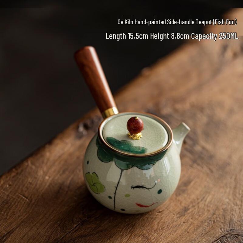 Ge Ware Hand-painted Ice Crack Glaze Side Handle Teapot