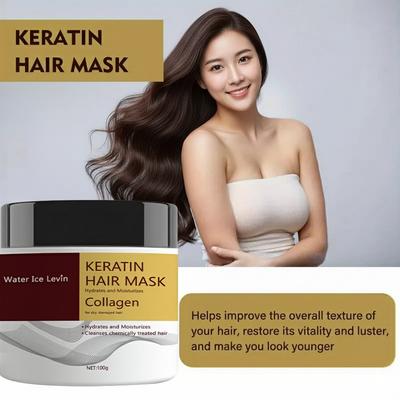 Masque capillaire à la Kératine Kératine Hydrolysée Collagène Hydrate Hydrate Répare les Cheveux Secs Endommagés Huiles de Coco Argan 100g moins