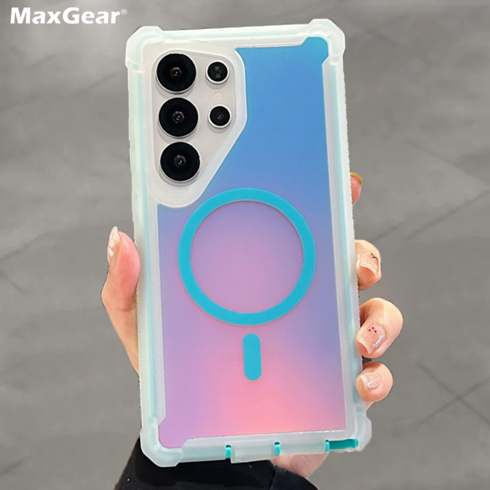 Luxury Laser Reflective Frosted For Magsafe Case for Samsung Galaxy S25 S24 Ultra Plus S25Plus Magnectic Wireless Charging Cover