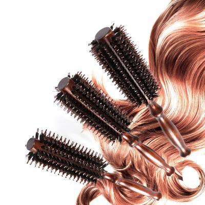 Spazzola rotante rotonda con manico in legno, pettine dritto per capelli in twill, setole di cinghiale, spazzola arricciacapelli rotonda, strumento per parrucchieri