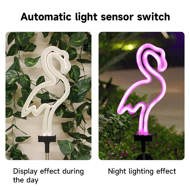 Neon Flamingo Solar Garden Light Landscape Courtyard Lamp Waterproof Outdoor Decor Stake Light LED Patio Grounding Lights