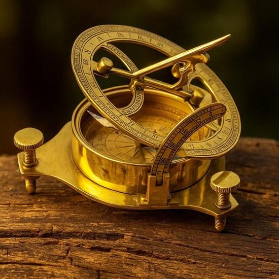 Solid Brass Sundial Compass Maritime Navigation Instrument