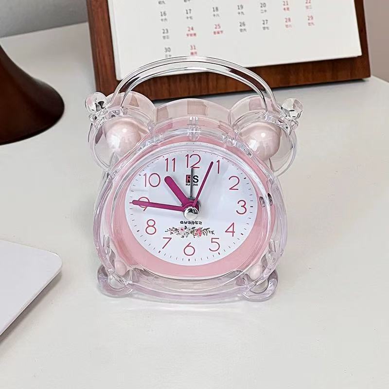 Cute Crystal Transparent Alarm Clock Children Student Creative with Night Light Bedroom Dormitory Desktop Clock
