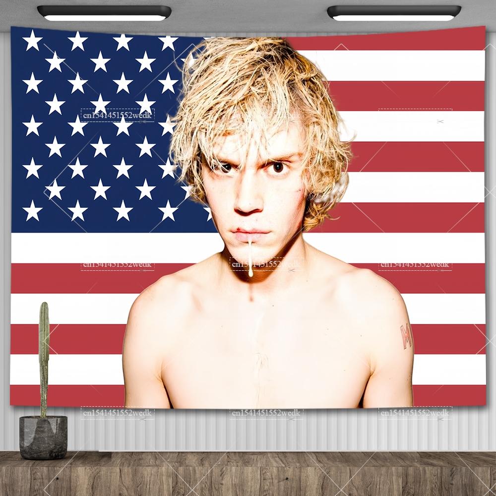 Arazzo Evan Peters Bandiera Americana USA Divertente Meme Arazzo Estetico Decorazione Camera da Letto Carta da Parati Stendardi per la Casa Sfondi per Feste