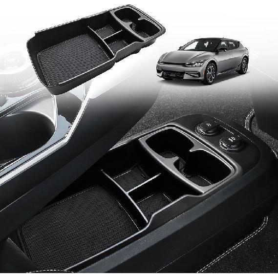 BestEvMod Lower Center Console Organizer Tray Compatible With Kia EV6 -2024 2025 Interior Accessories Storage Box ABS Material With PVC Trim