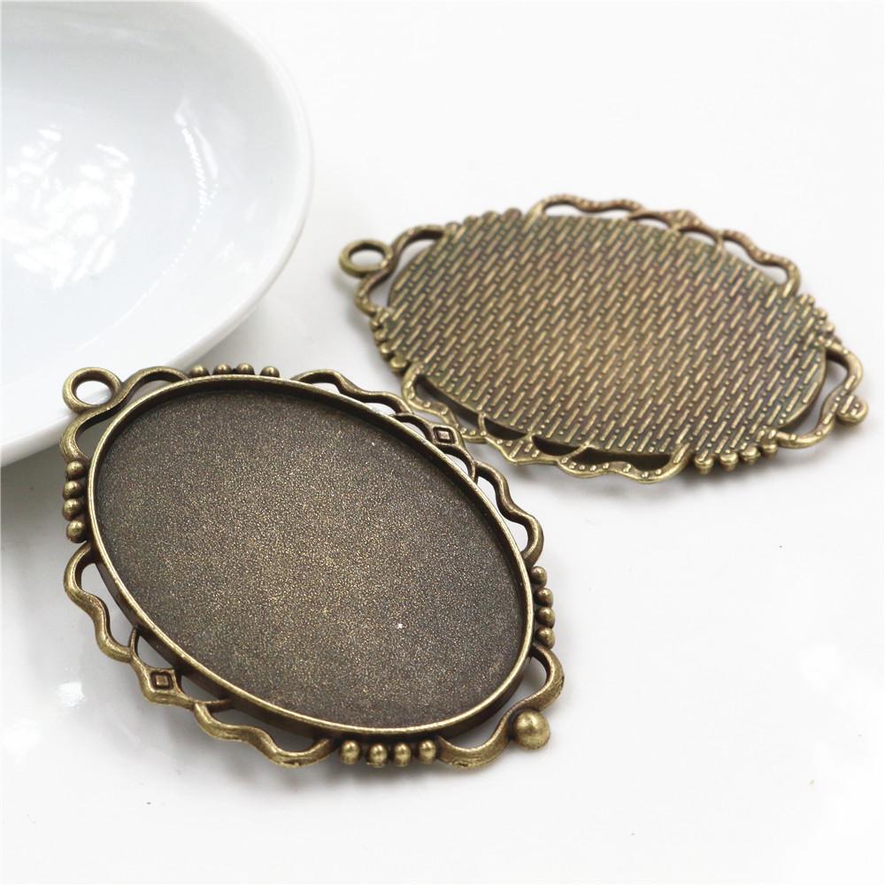 5pcs 30x40mm Inner Size Antique Silver Plated and Bronze and Black Cabochon Base Setting Charms Pendant