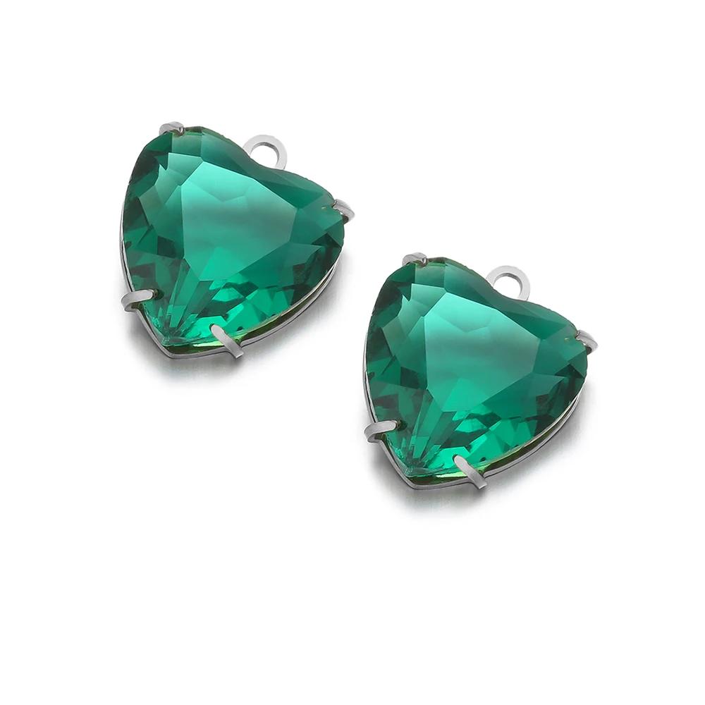 5pcs Stainless Steel 12mm Heart Crystal Glass Charms for DIY Jewelry Exquisite Necklace Bracelets Findings Earrings Making