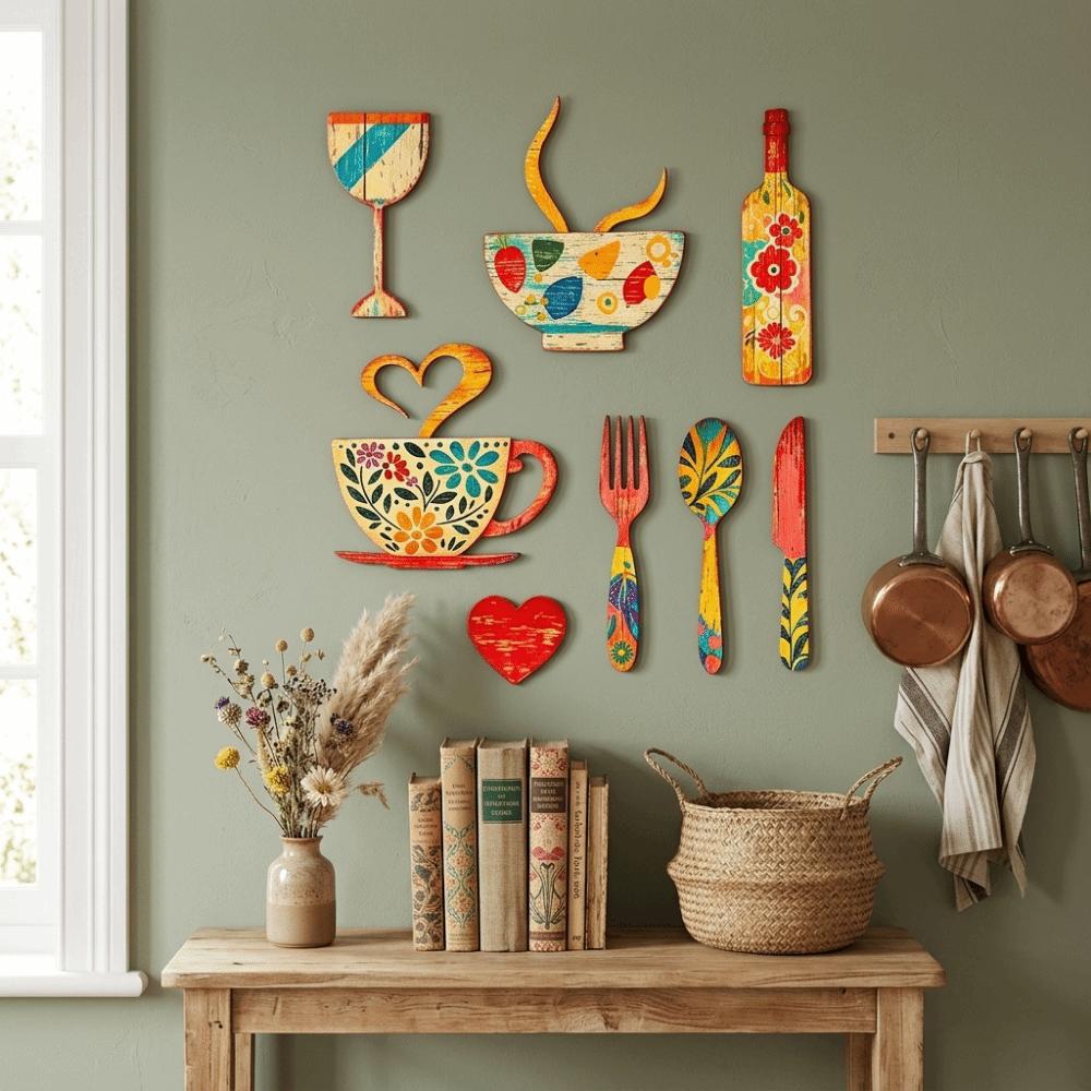 7/8 Pcs Coffee Themed Floral Coffee Element Wall Plaques Coffee Wall Sticker Hangings  Dining Room