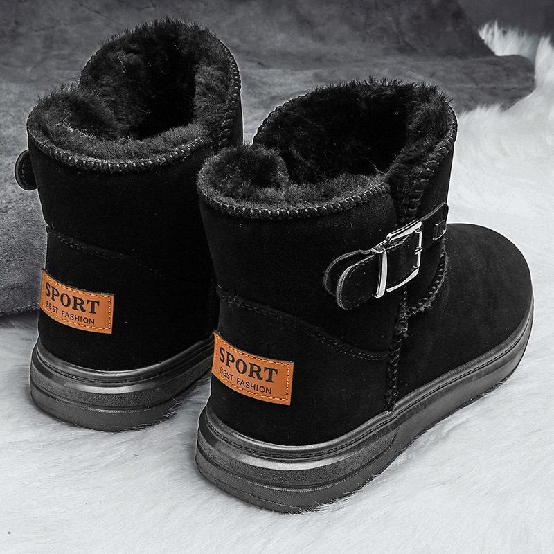 

Плюс Бархатные мужские зимние сапоги Мужские короткие трубочки Теплые хлопчатобумажные туфли Утолщенные нескользящие короткие ботинки Хлебная обувь Зимние хлопковые сапоги для папы 45 чёрный