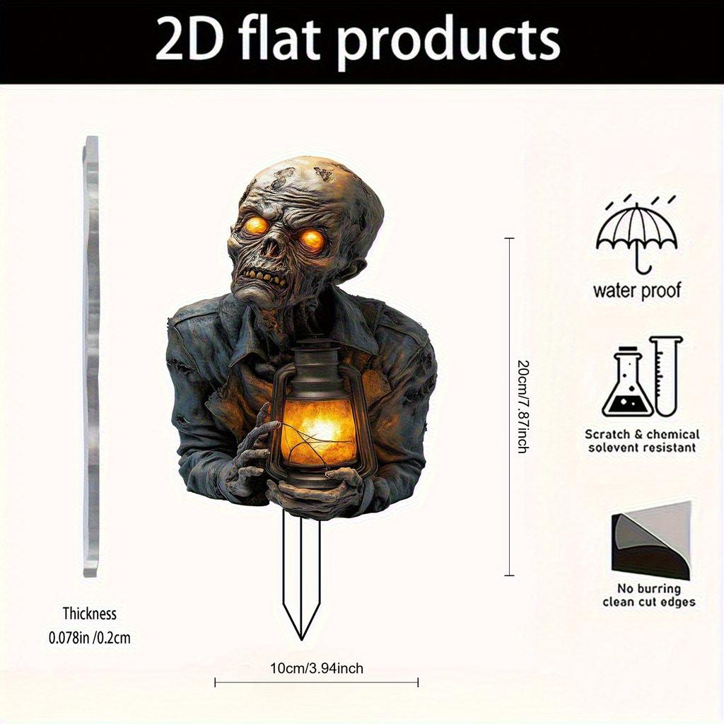 Halloween Lantern Terror Zombie Ornament Spooky 2D Acrylic Garden Ground Plug Ornament Home Outdoor Garden DIY Decoration Gift