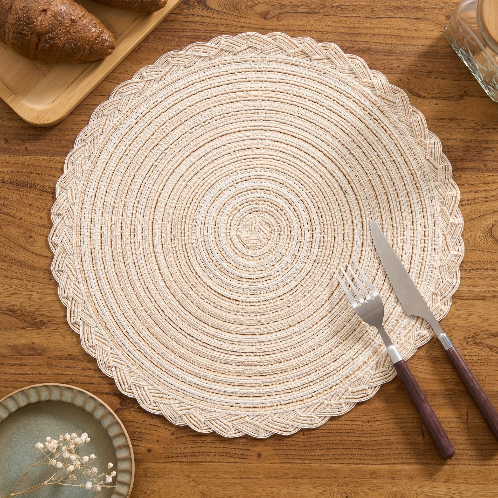 

Round Woven Placemats with Lace Trim, Solid Color Options, Retro Style Kitchen Table Decor Mats покинуть белый