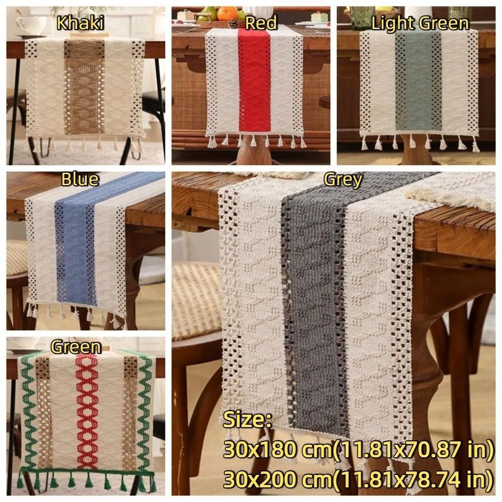 Soft Bohemian Table Flag Splicing Macrame Table Mat Knitted Hollow-out Table Runner  Dining Table