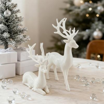 2/4Pcs Christmas Reindeer Statue Standing Sitting Elk Silhouette Figurine Deer Sculpture Home Office Desktop