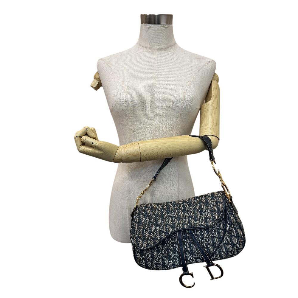 Dior Trotter Canvas Saddle Shoulder Bag Navy Canvas Used