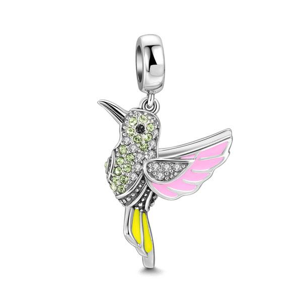 NEW Fine S925 Silver Pink Glass Flamingo Dangle Bead Pendat Fit Original  Bracelet Jewelry Shiny Colored Zircon Bird Charm