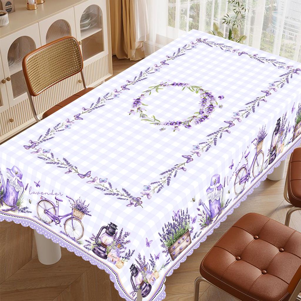 One Purple Lavender Patterned Tablecloth, Featuring Lavender And Butterfly Prints, Embossed Edges