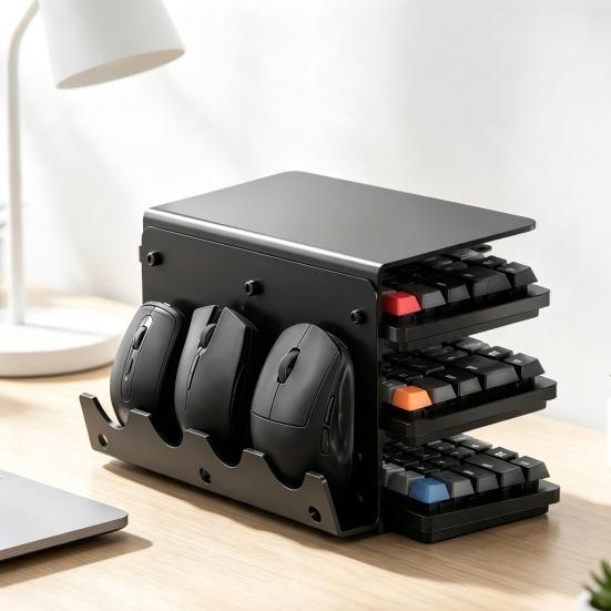 Computer Peripherals Organizer 3-Tier Keyboard Display Stand, Ergonomic Tilt Acrylic Storage Organizer, Shelf Space Saving Holder for Mechanical