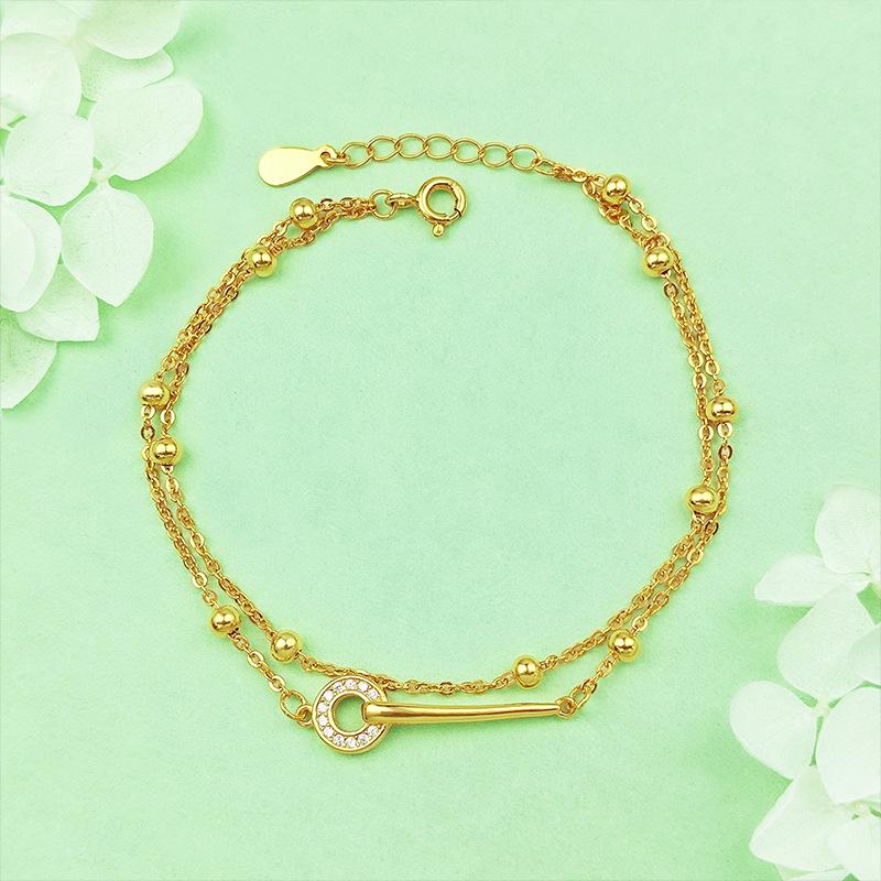 S925 Sterling Silver Double-Layer Stacked Round Ring Bracelet, Exquisite Light Luxury Design, High-End Jewelry for Women