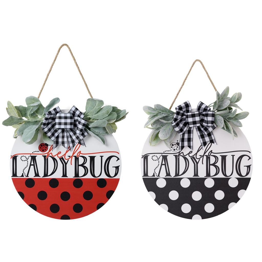Eye-catching Ladybug Door Decor With Stunning Black White Gray Bow For Seasonal Home Style