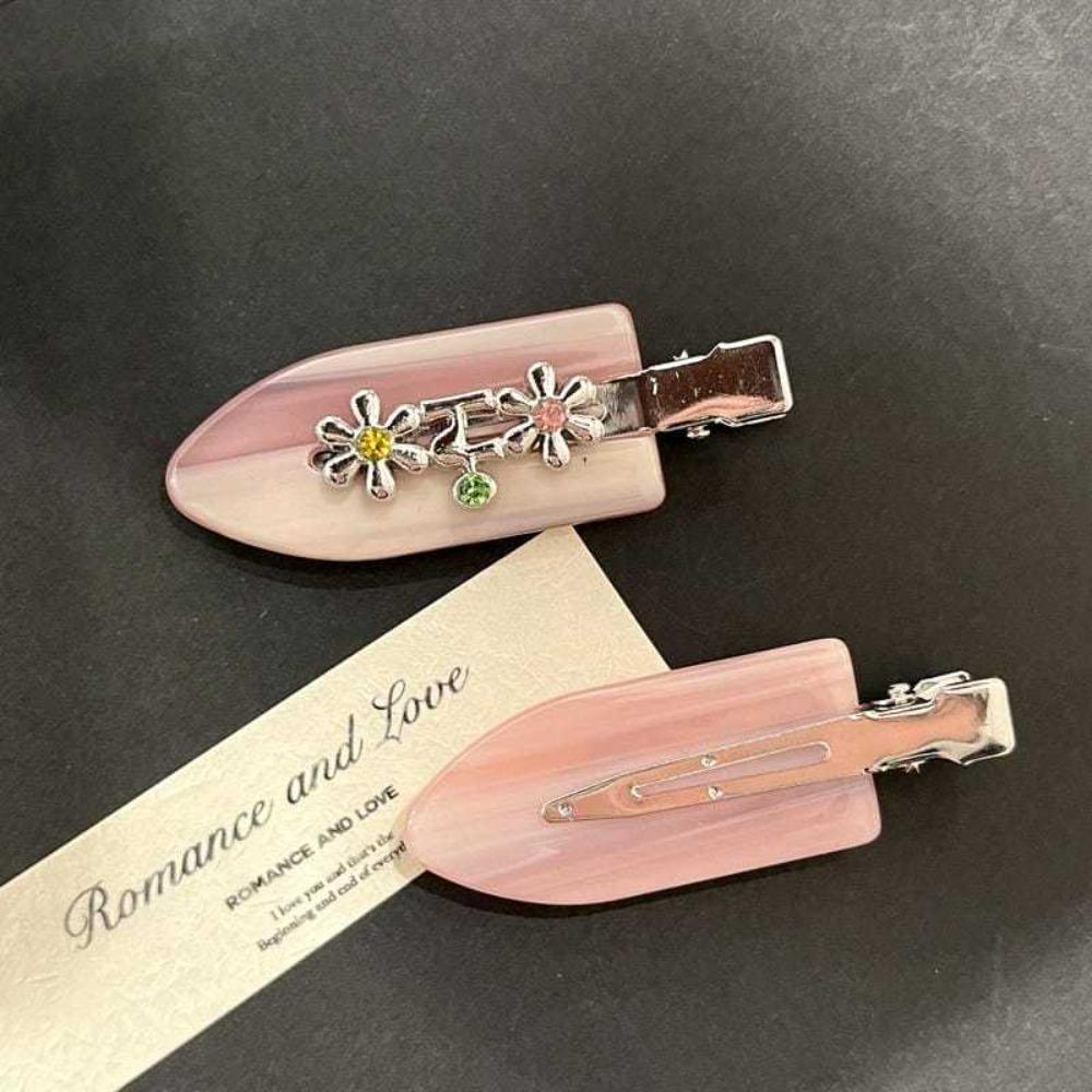 Sweet Rhinestones Duckbill Clip Acetate Hair Clip Cute Metal Flower Clip  Hair Accessories
