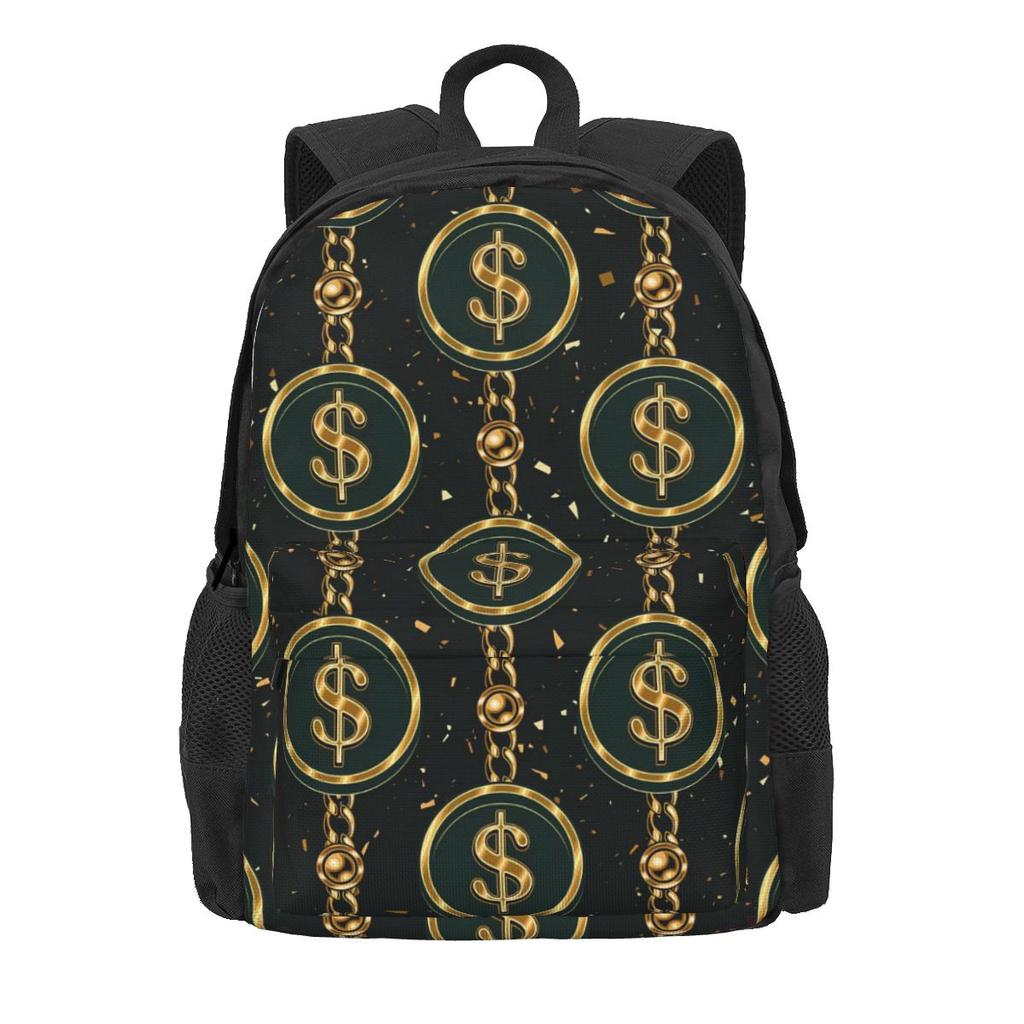 Gold Chains Backpack Teen Palm Leaf Print Large Backpacks Polyester Funny School Bags Camping Colorful Rucksack