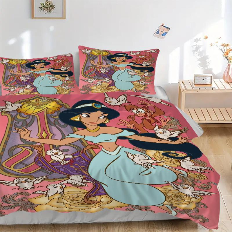 

3pcs Princess Jasmine Quilt Set - Soft and Comfortable Bedroom, Guest Room and Dorm Decor Bedding Set 1 Quilt Cover + 2 Pillowcases.Q085 135x200cm