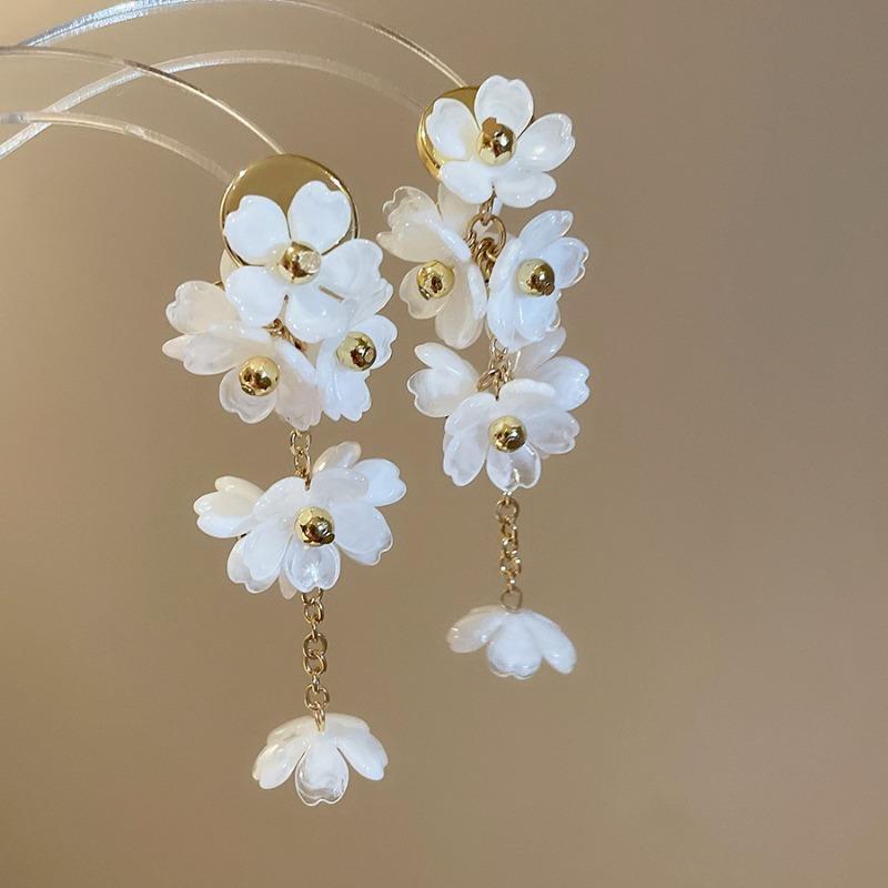 Acrylic Oval Beaded Flower Necklace Earrings Jewelry Set Summer Dopamine Sweet Vacation Jewelry