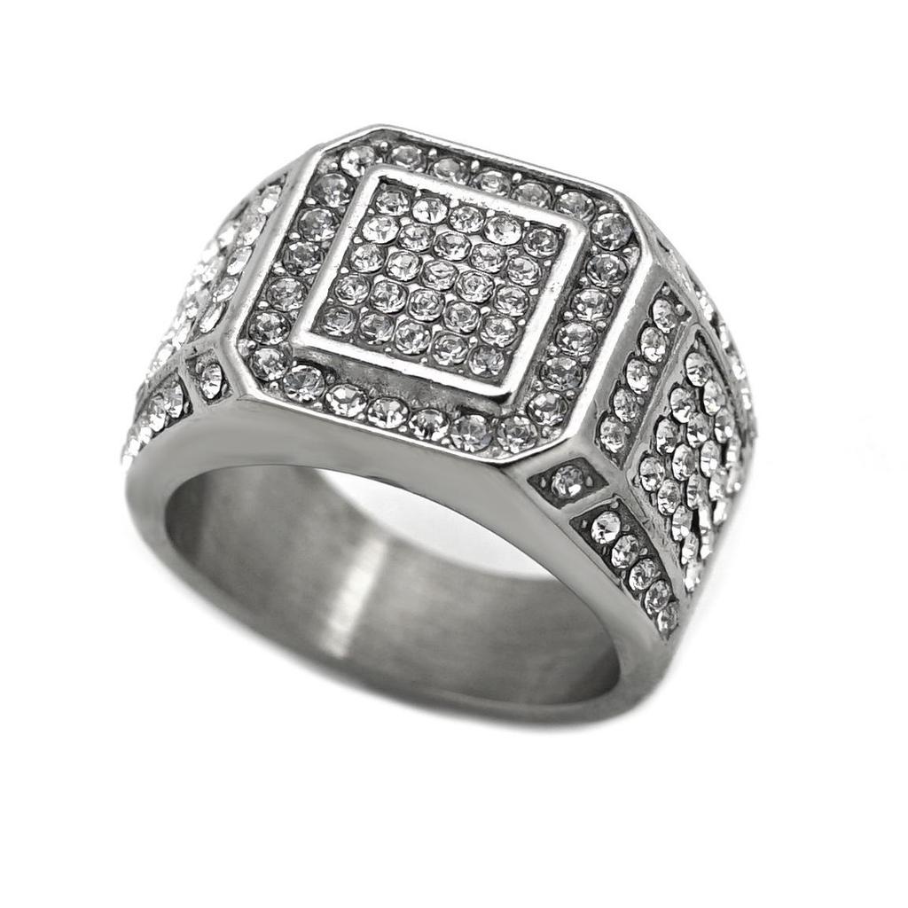 Herren Hip Hop Voll Diamant Zirkonia Ring, Vergoldeter Edelstahl und Titanstahl