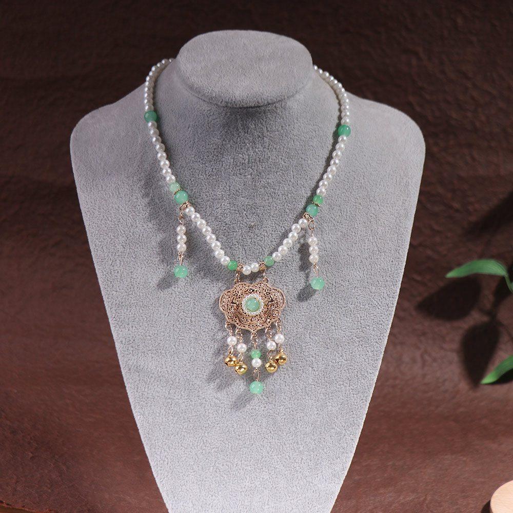 Bead string Hanfu Necklace Chinese Style Pearl Choker Vintage Longevity Lock Pendant  Girls