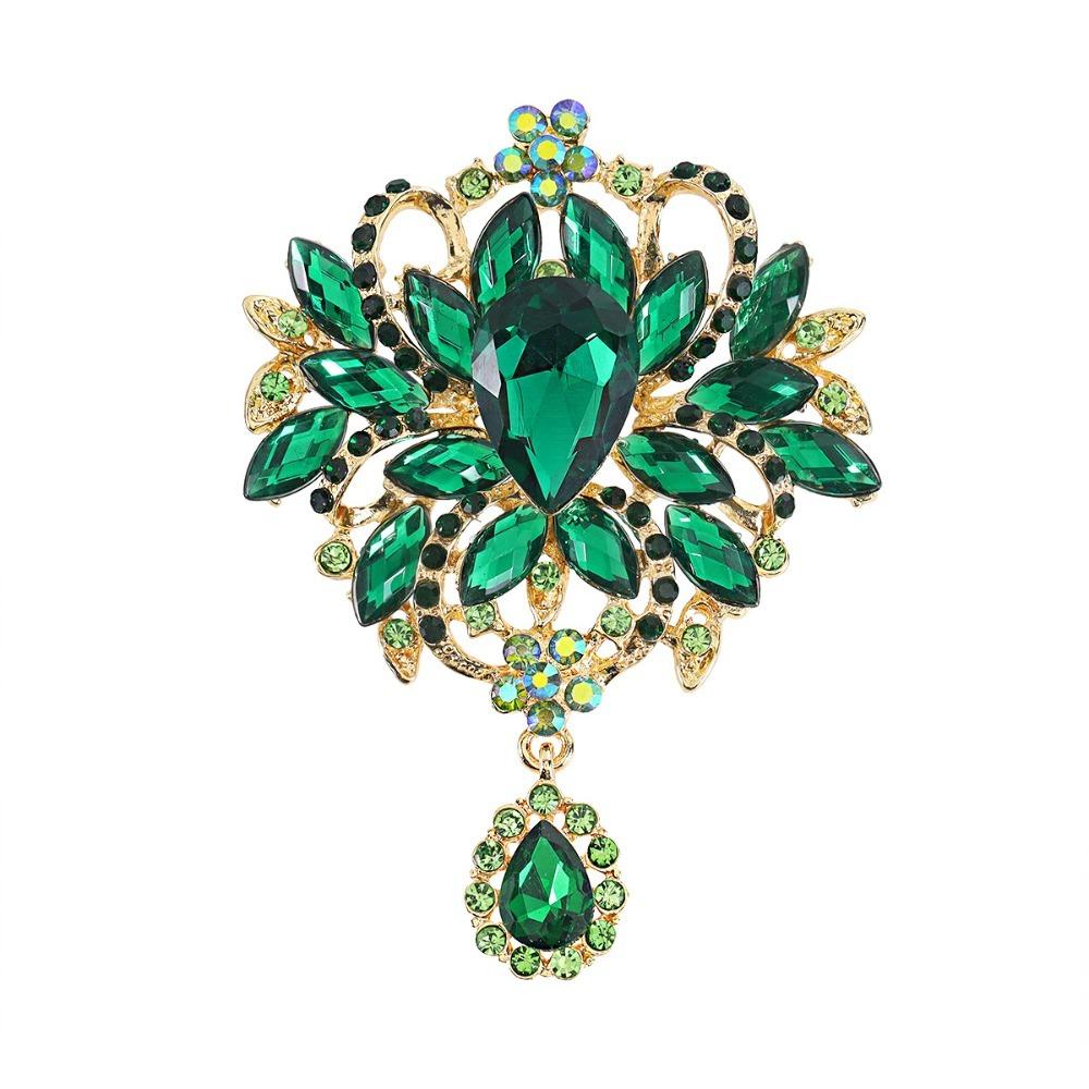 Large Crystal Rhinestone Brooch Water-drop Dangle Brooch Elegant Crystal Brooch Evening Gown