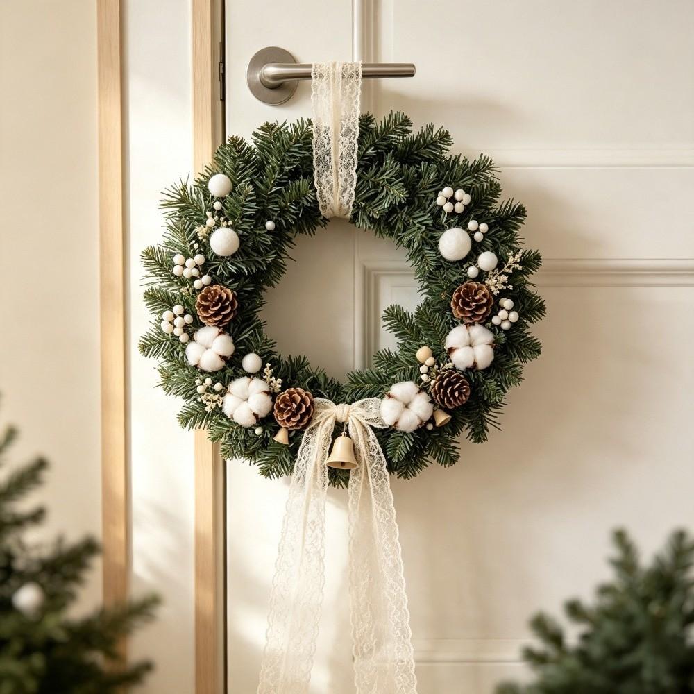 Green Artificial Green Pine Wreath Realistic Christmas Door Wreath Hotel Use