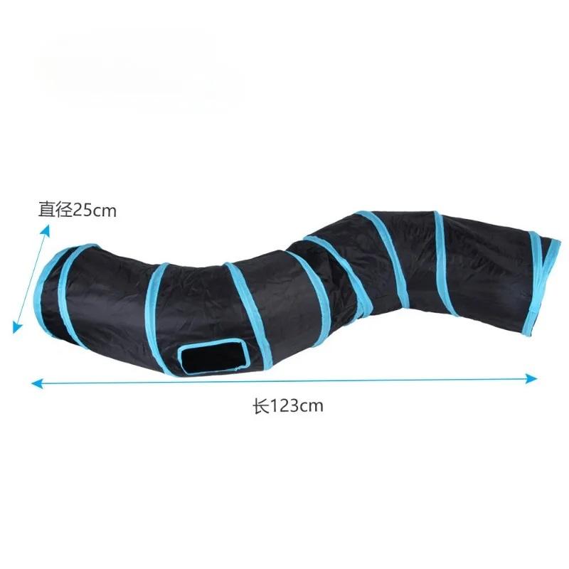 Blue Black Cat Tunnel Toy Foldable Play Tube Fun Pop-Up Hideaway Interactive Chase Game Durable Pet Playhouse for Indoor Kittens