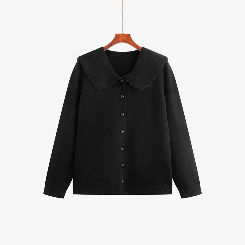 

Plus Size Women s Long Sleeve Doll Collar Cardigan Sweater - Winter 2025, Loose Fit Knit XL (120-150 Jin) чёрный
