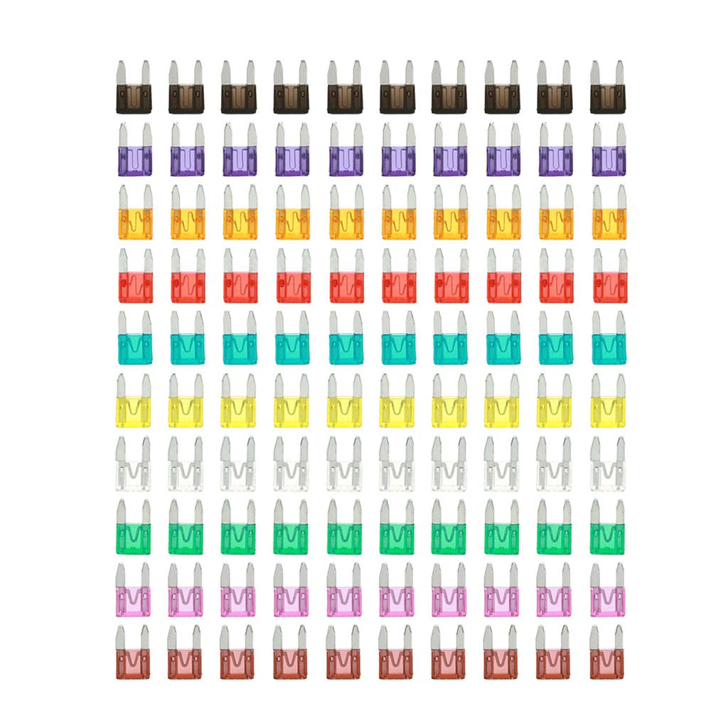 100Pcs Mini Blade Fuses Auto Car Truck Assortment Fuse Kit 40A 3A 5A 7.5A 10A 15A 20A 25A 30A 35A