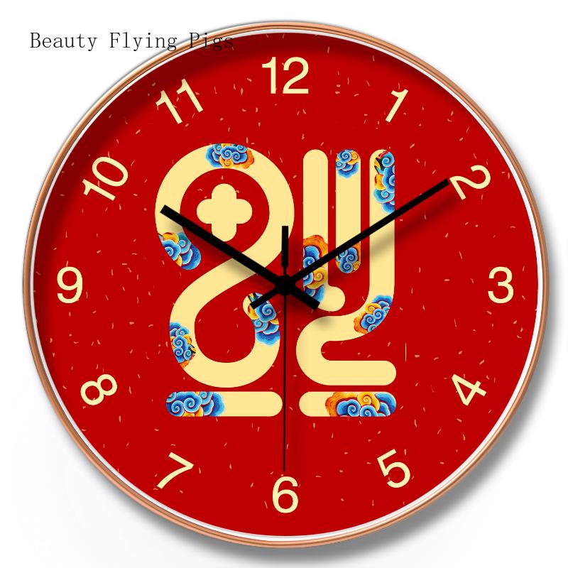 1PCS 12 inch Chinese red silent creative festive wall clock home decoration office accessories room decoration