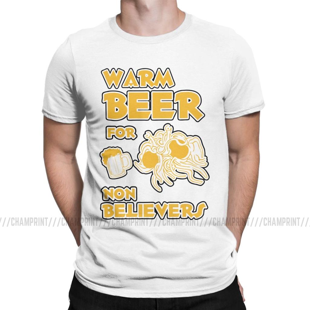 Warm Beer For Non Believers Pastafarian T Shirts Men Flying Spaghetti Monsterism Pastafarianism Fsm Religion Church