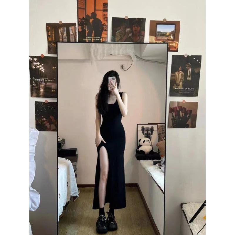 

Summer new female Spice Girl hip wrap tight dress black long dress sexy slim fit xl 57.5-65kg