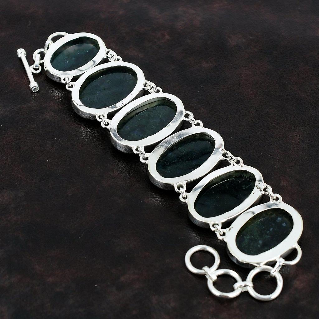 Moss Agate Bracelet Natural Gemstone Bracelet 925 Sterling Silver Bracelet Adjustable Chain Bracelet Handmade Brand New Jewelry Gift For Dad