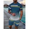 New Summer Bestseller T-Shirt Set Color-Block Striped Short-Sleeve T-Shirt & Shorts Set Casual Outdoor Running Fitness Set
