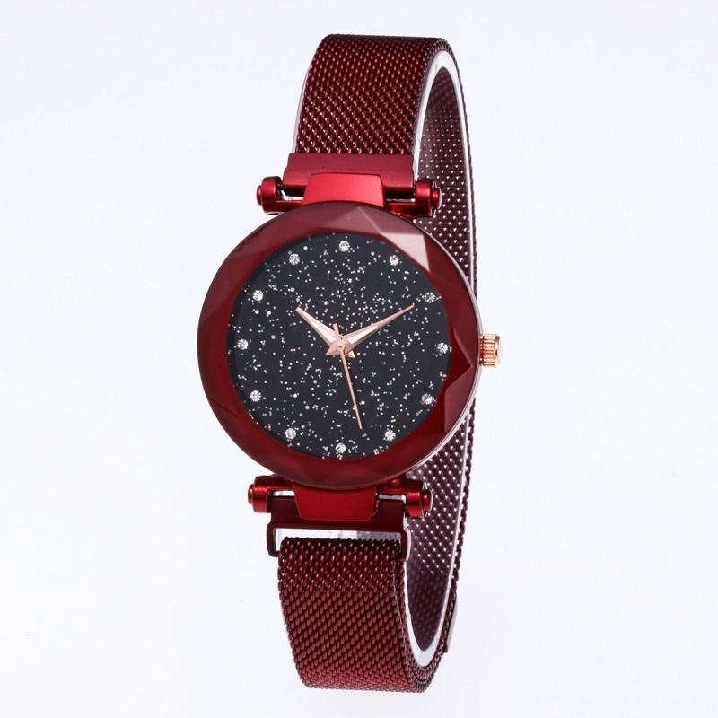 Stainless Steel Magnetic Mesh Belt Women Watch Starry Sky Quartz Watch