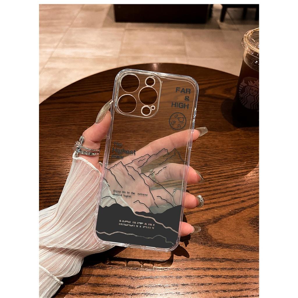 Minimalist Mountain Landscape TPU Phone Case For IPhone 15 14 13 12 11 Pro Max X XR XS 8 7 Plus, Clear Shockproof Protective Cover