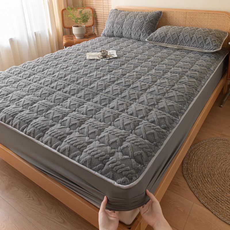 Milk Velvet Fitted Sheet, Taffeta Non-slip Massage Mattress, Simmons Protective Cover, Warm Short Velvet Bed Cover, Single Fitted Sheet