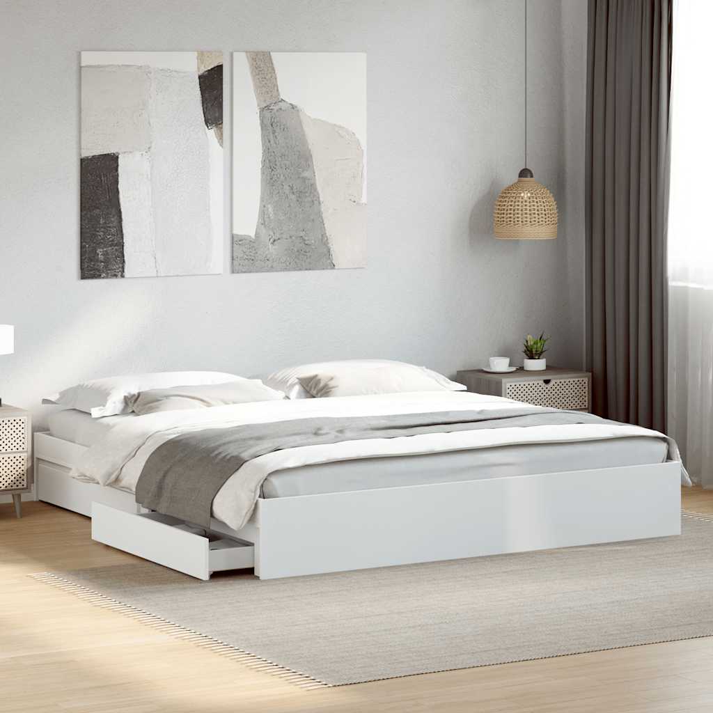 vidaXL Bed Frame with Drawers White 180x200 Cm Wood Material