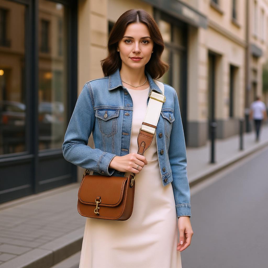 Vintage Women's PU Leather Crossbody Bag with Canvas Strap & Metal Clasp – Classic Brown Shoulder Handbag for Daily Use & Work