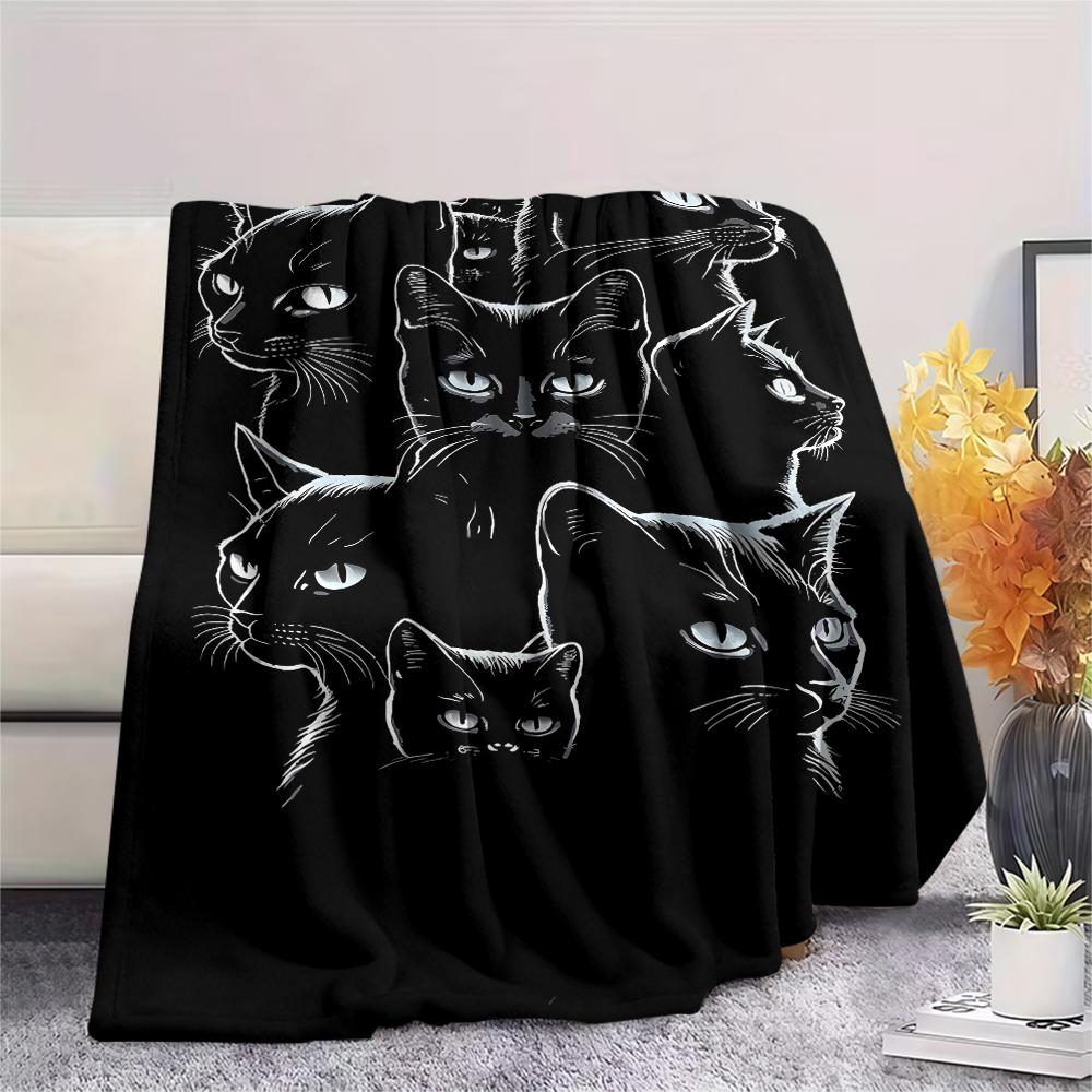 Dinosaur Dog Black Cat Print Flannel Blanket,High quality Comfortable for All Seasons,Home Decor,Warmth and Comfort,Perfect for Christmas Gifts