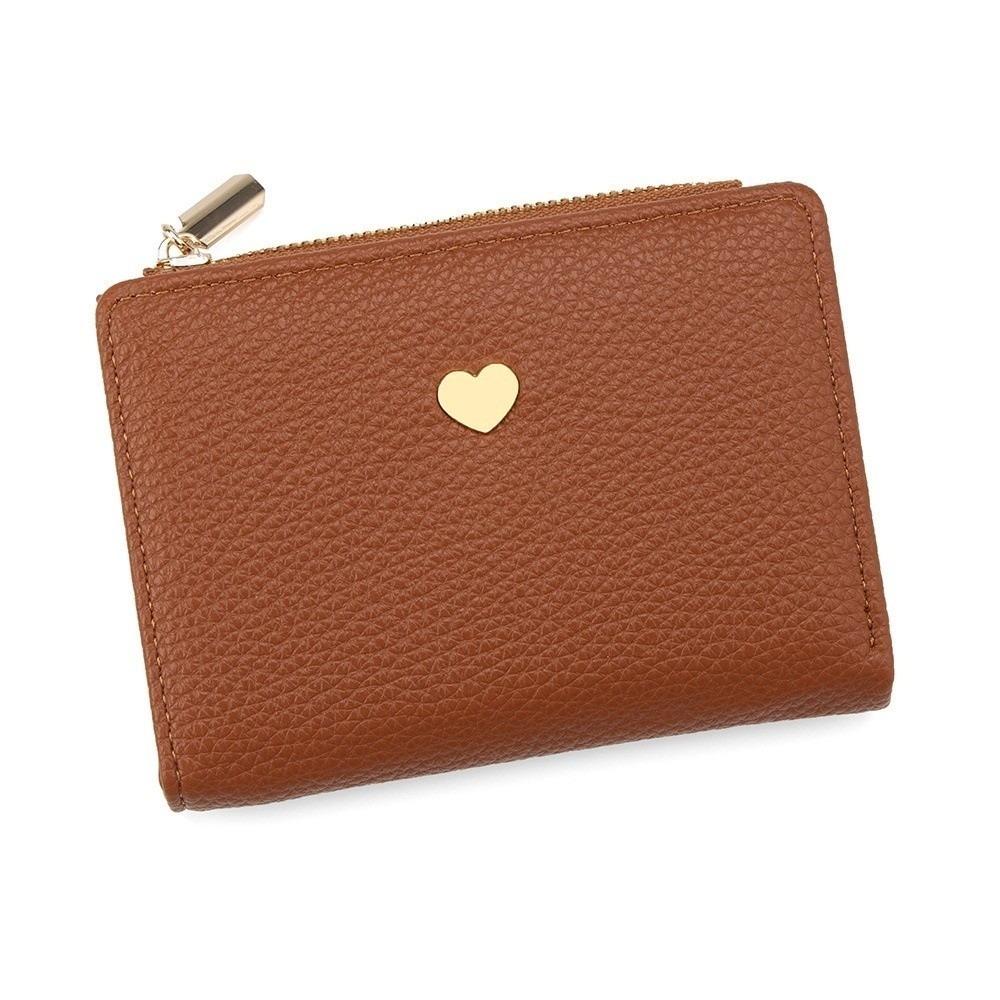 

Zipper Two Fold Wallet Solid Color Coin Purse Simple Credit Card Holder Travel коричневий